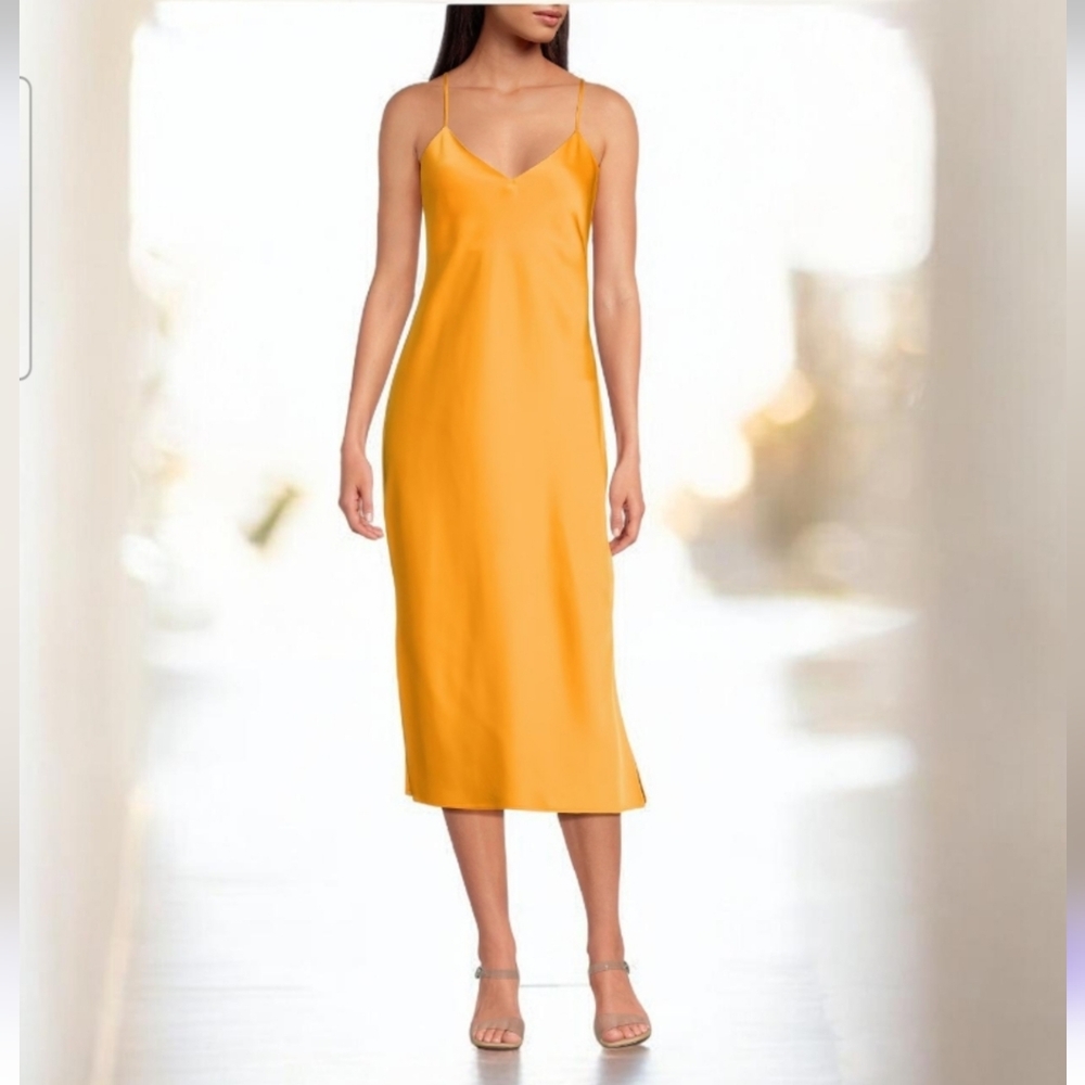 Sleeveless slip dress with a V-neckline and thin straps  Color Apricot Size 2